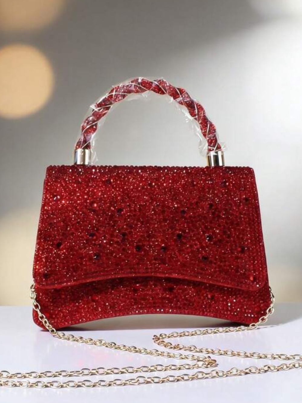 Red Glitter Rhinestone Top-Handle Crossbody Bag - Women